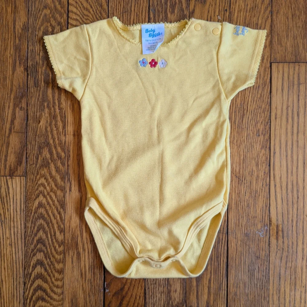 Vintage Baby Oshkosh Bgosh Yellow Floral One-piece Onesie 3-6M
